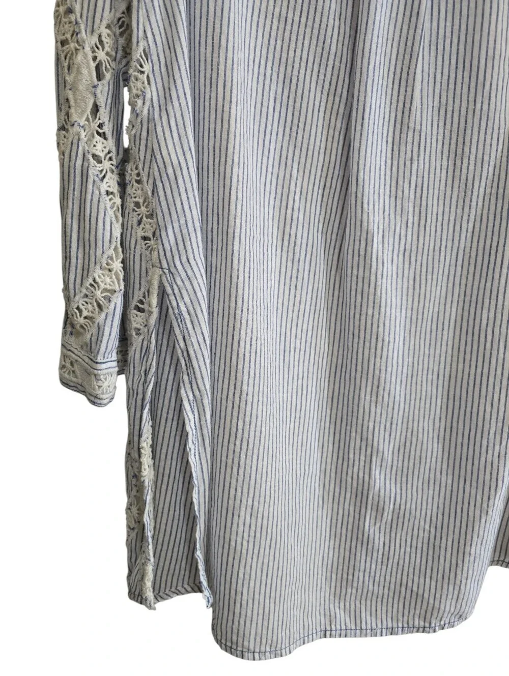 NWT Free People Maldives Stripes Top Ivory & Blue Combo XS Oversized Lace Insets